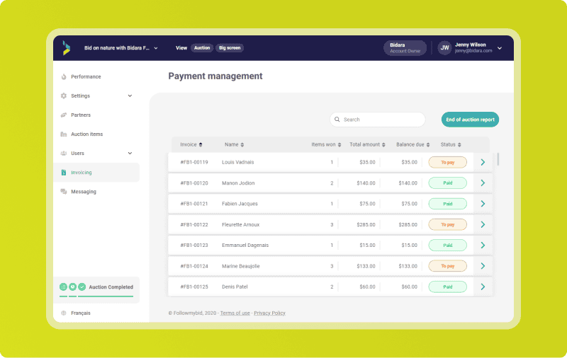 Screenshot of the payment management page.